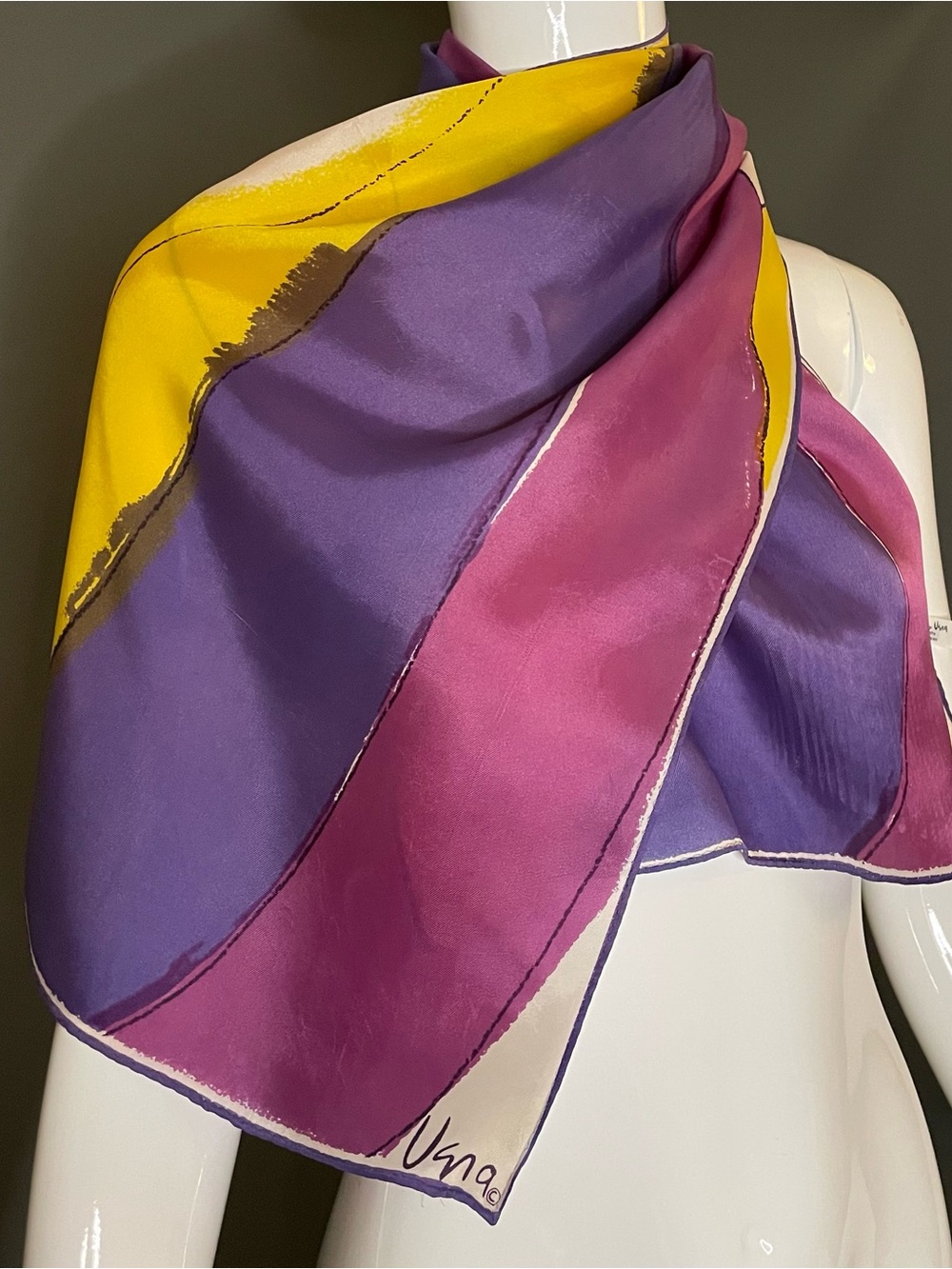 Vintage Vera Scarf Lilac Yellow 15 by 55 Excellent Condition
